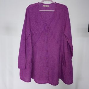 Flax Women's Linen Button Down V-neck Tunic Jacket Size Large